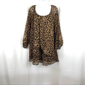 Roz & Ali sheer overlay leopard top 3X